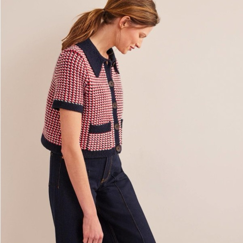 Boden Short Sleeve Geo Cardigan - Medium